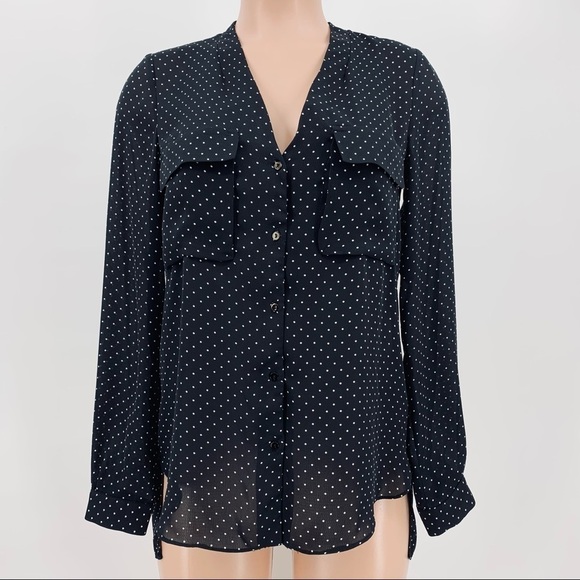 Zara Polka Dot Chiffon Split Back Buttoned High-Low Blouse - Picture 1 of 9